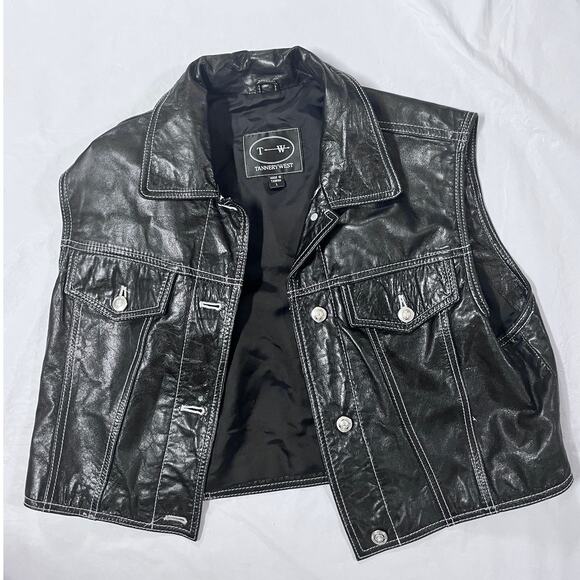 Vintage TANNERY WEST Black Leather Vest - Size L - Rare - - Picture 3 of 13